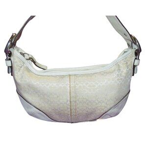 Coach 2003 Cream & White Canvas and Leather Signature Demi Baguette Shoulder Bag